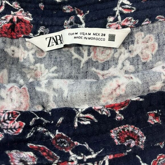 ZARA Floral Crop Top Womens Medium Boho Spaghetti Straps Tiered Ruffle Shirt - Picture 4 of 9